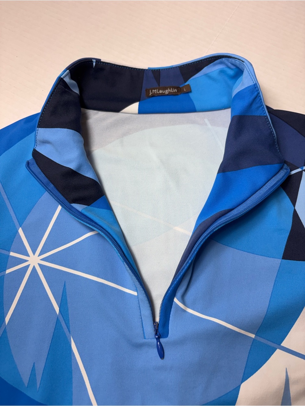 J.McLaughlin Bedford 1/4 Zip Top Long Sleeve Blue White Winterwonderland Women L - Picture 5 of 13